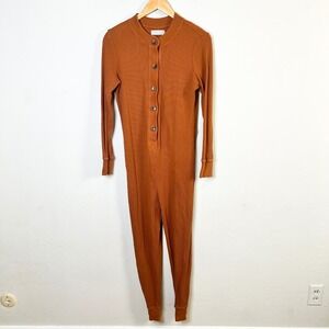 Everlane Waffle Knit‎ Union Suit Orange Thermal Onesie Long Sleeve Pajamas Large